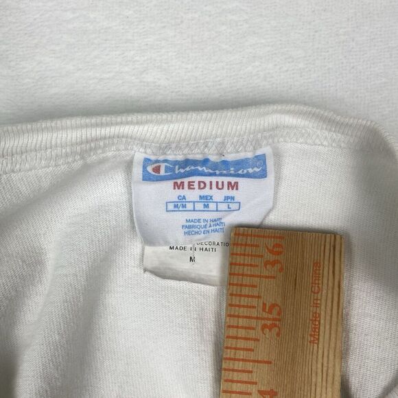 Vintage Champion Shirt Mens Medium White Logo Short Sleeve Crewneck Casual - Picture 12 of 14